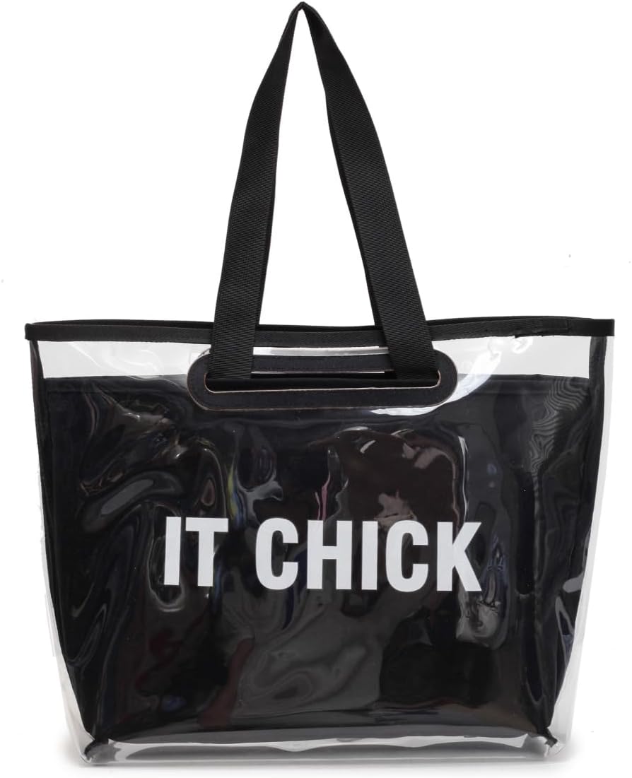 2 in 1 PVC Canvas Tote Bag for Women, Waterproof Clear Tote Purse Shoulder Handbags for Beach Work Stadium Events