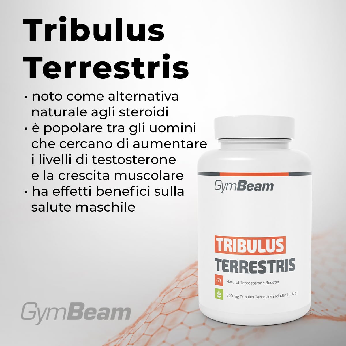 GymBeam Tribulus Terrestris Estratto Potente - un Aiuto a Favore del Testosterone, 1200mg per Dose, per l'Uomo, 90% di Saponine Steroidee, Aumenta Forza e Prestazioni Atletiche (120 tab)