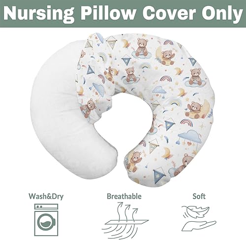Miniatura 7 de Fundas de almohada de lactancia con diseño de oso de acuarela, color azul arcoíris, para niños, lindos osos, luna, estrellas, nubes, fundas de