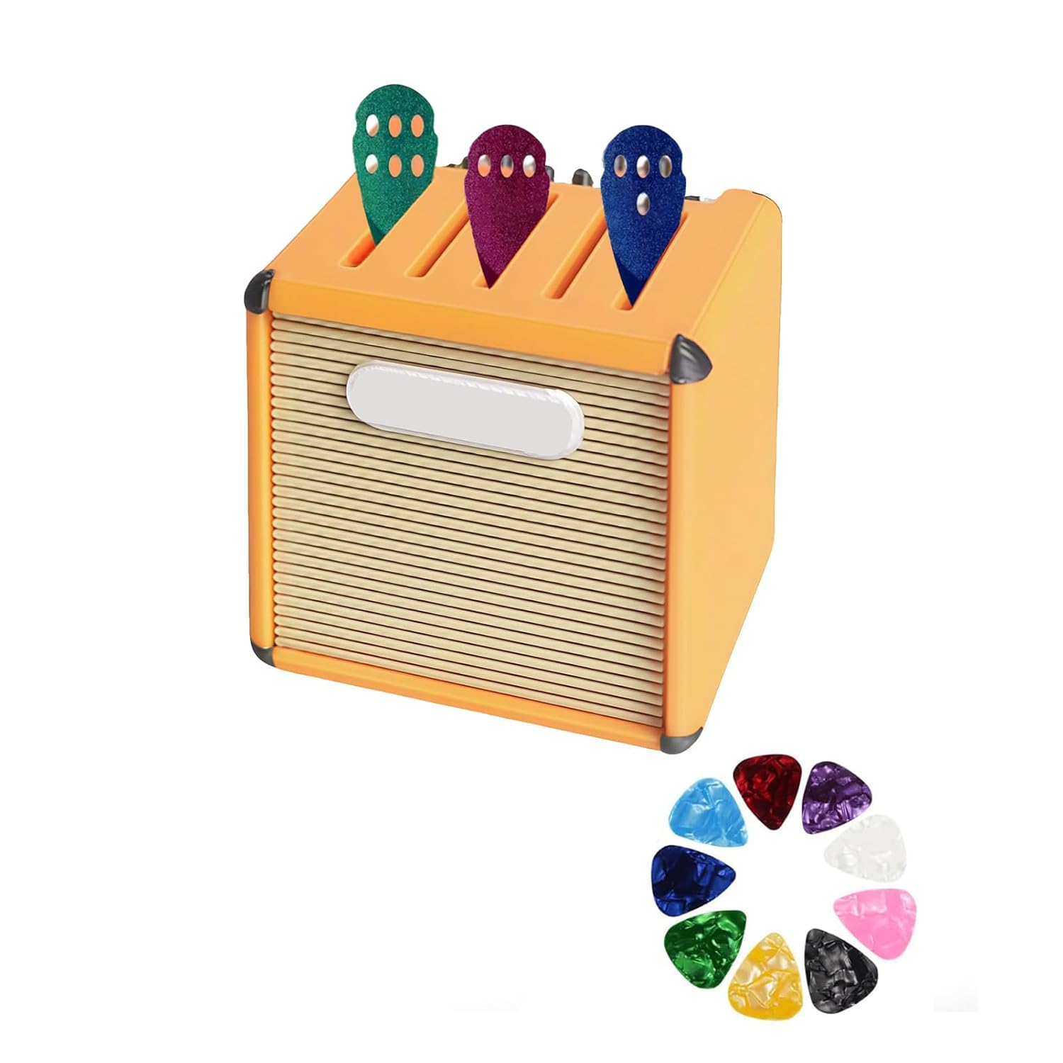 GODSDWARES Guitar Pick Holder, Guitar Pick, for Guitar Players Lovers | Guitar Picks Organizer | Simulation Speaker Desktop Ornaments Gift (orange)