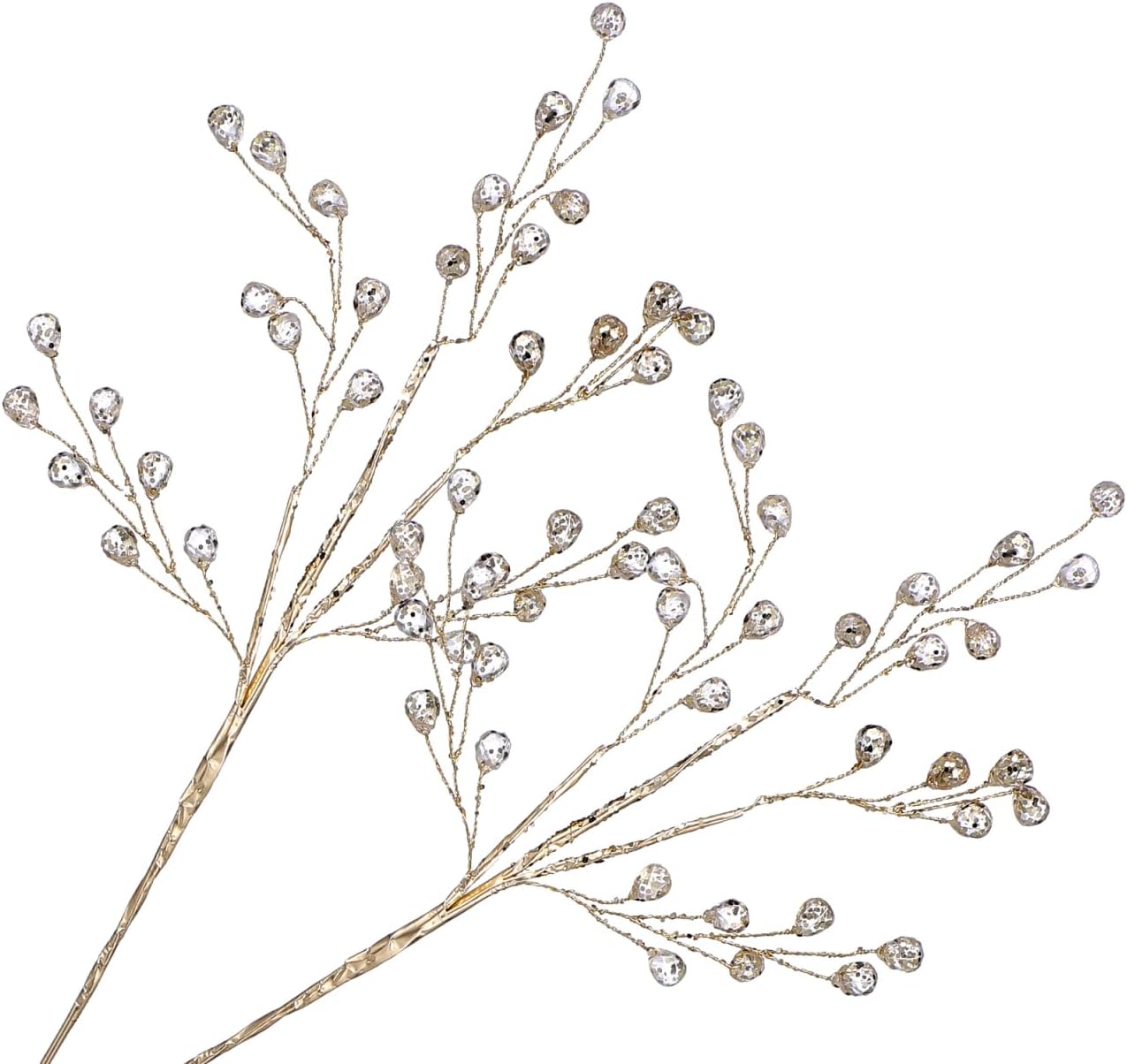 BESPORTBLE Golden Acrylic Christmas Floral Picks, 2pcs Crystal Stems for Xmas Tree Decorations, Artificial Branches for Holiday Decor