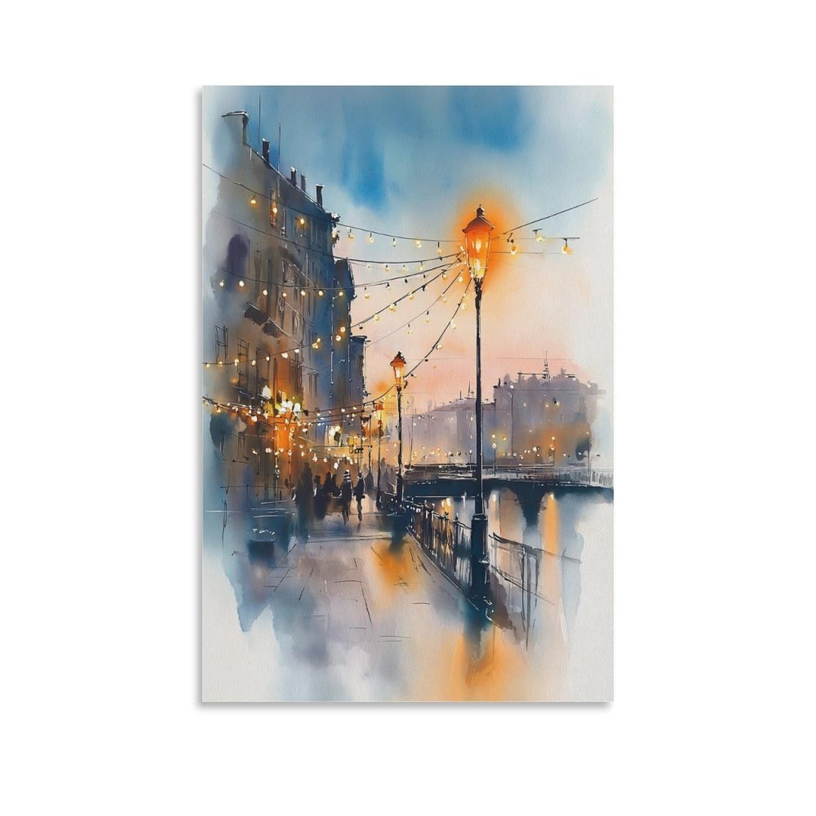 LCYNNH Retro Seattle Watercolor Painting 20x30inch(50x75cm) Vintage Travel Poster Watercolor Canvas Art