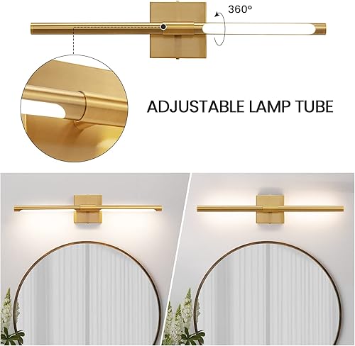 Miniatura 2 de Lámparas de tocador doradas para baño, sobre espejo, de 24 pulgadas, aplique de baño Morden de 4000 K, luces de imagen para pinturas (horizontal y