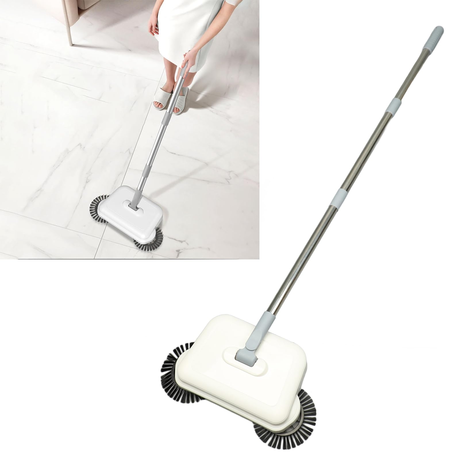 Mumusuki Spazzatrice per Casa e Ufficio, Spazzatrice Manuale Rotante a 360 Gradi con Spinta Manuale, Scopa Manuale Silenziosa per Pavimenti in Piastrelle di Legno