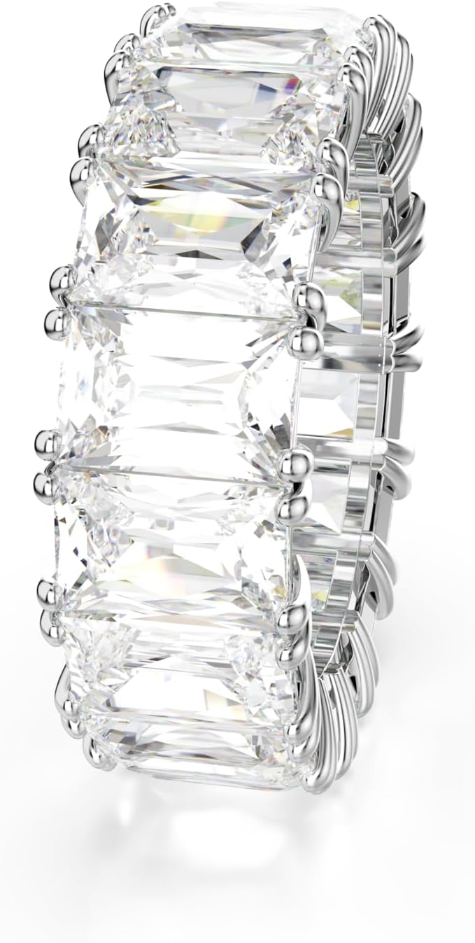 Swarovski Matrix Ring, Rectangular Cut Clear Crystals, Rhodium Finish