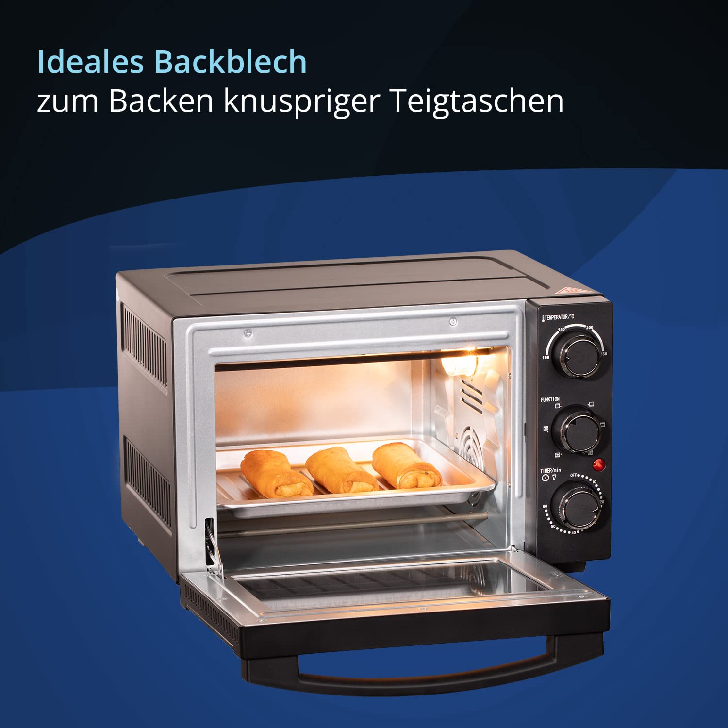 KHG Minibackofen MBO-15S in schwarz mit Umluft, Ober-/Unterhitze, 15l Garraum, Brotbackofen, inkl. 6 Funktionsstufen, Timer, Innenbeleuchtung, Backblech, Entnahmegriff, Grillrost