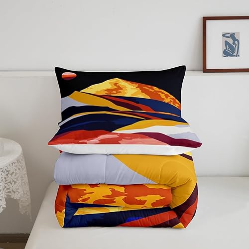 Miniatura 5 de Erosebridal Juego de ropa de cama de mediados de siglo, tamaño King, bohemio, puesta de sol, juegos de ropa de cama abstractos de naturaleza, juegos