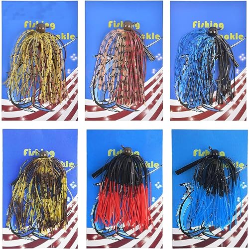 ラバージグ フットボールジグ バス釣り ルアー 1/4oz 3/8oz ブラシガード シリコンラバースカート付 5色 12本セット 8枚目