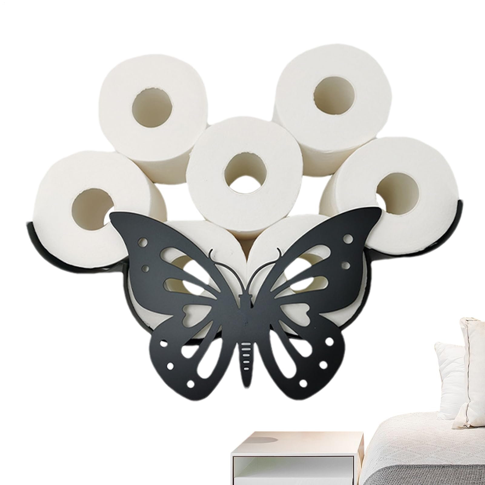 Supports de rouleau de papier toilette papillon : rangement de papier toilette décoratif papillon mural, rangement de tissus en métal, organisateur supplémentaire de huit rouleaux