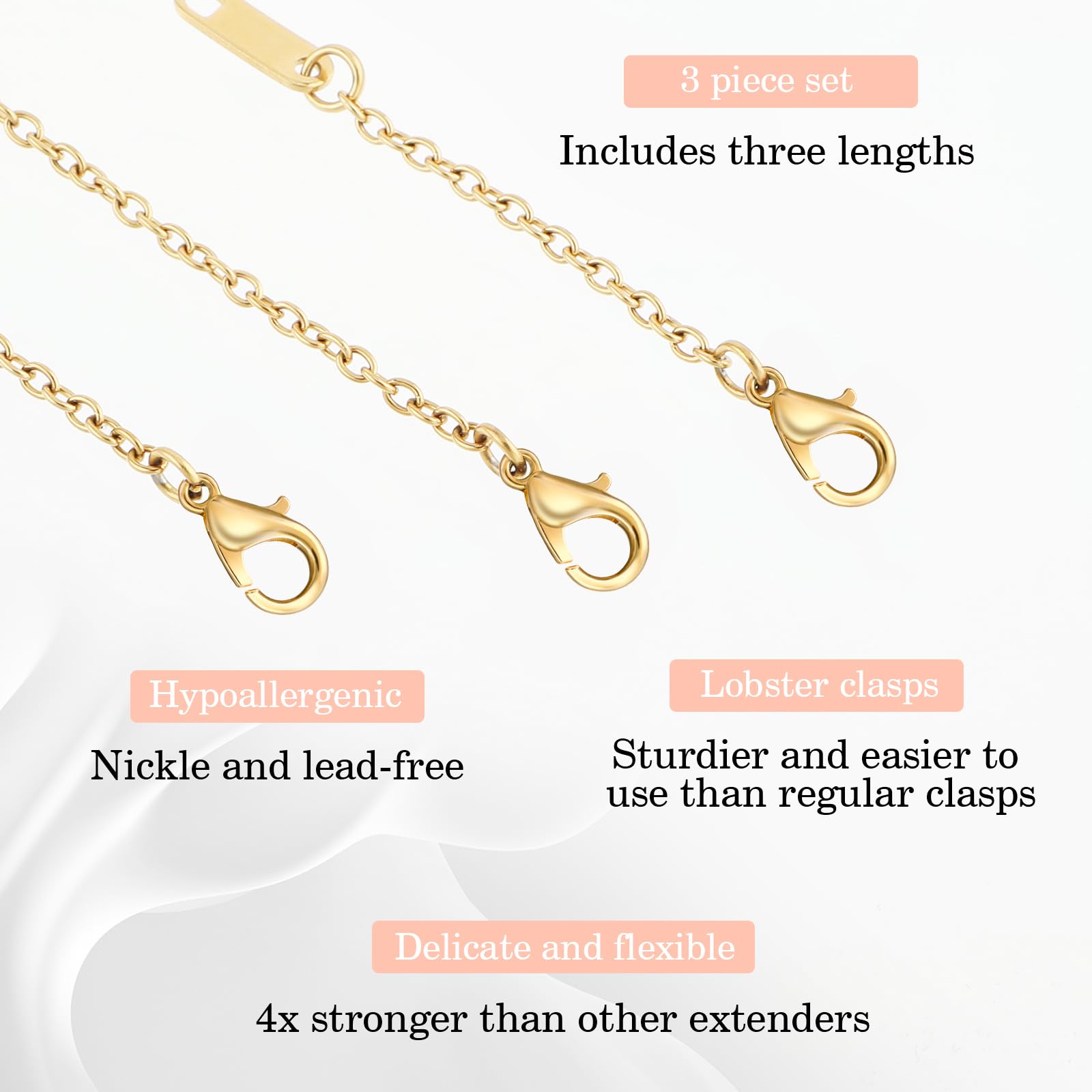 9 Rallonges Chaîne Pour Bijoux Mabor - Acier Inoxydable Or/Argent/Rose - 5-15cm