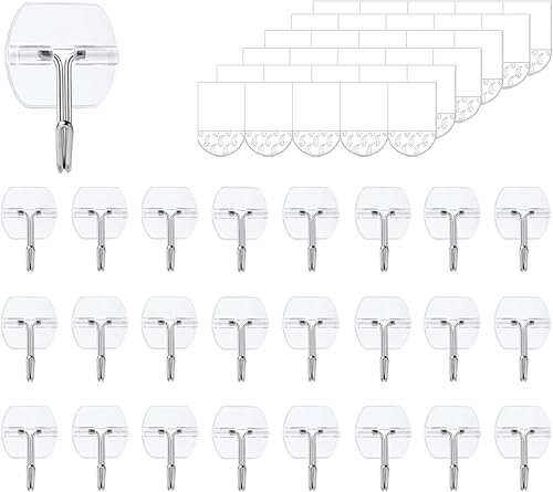 25 ganchos de pared pequeños para colgar, con 30 tiras extraíbles, ganchos transparentes para colgar, ganchos de utilidad sin daños con tiras