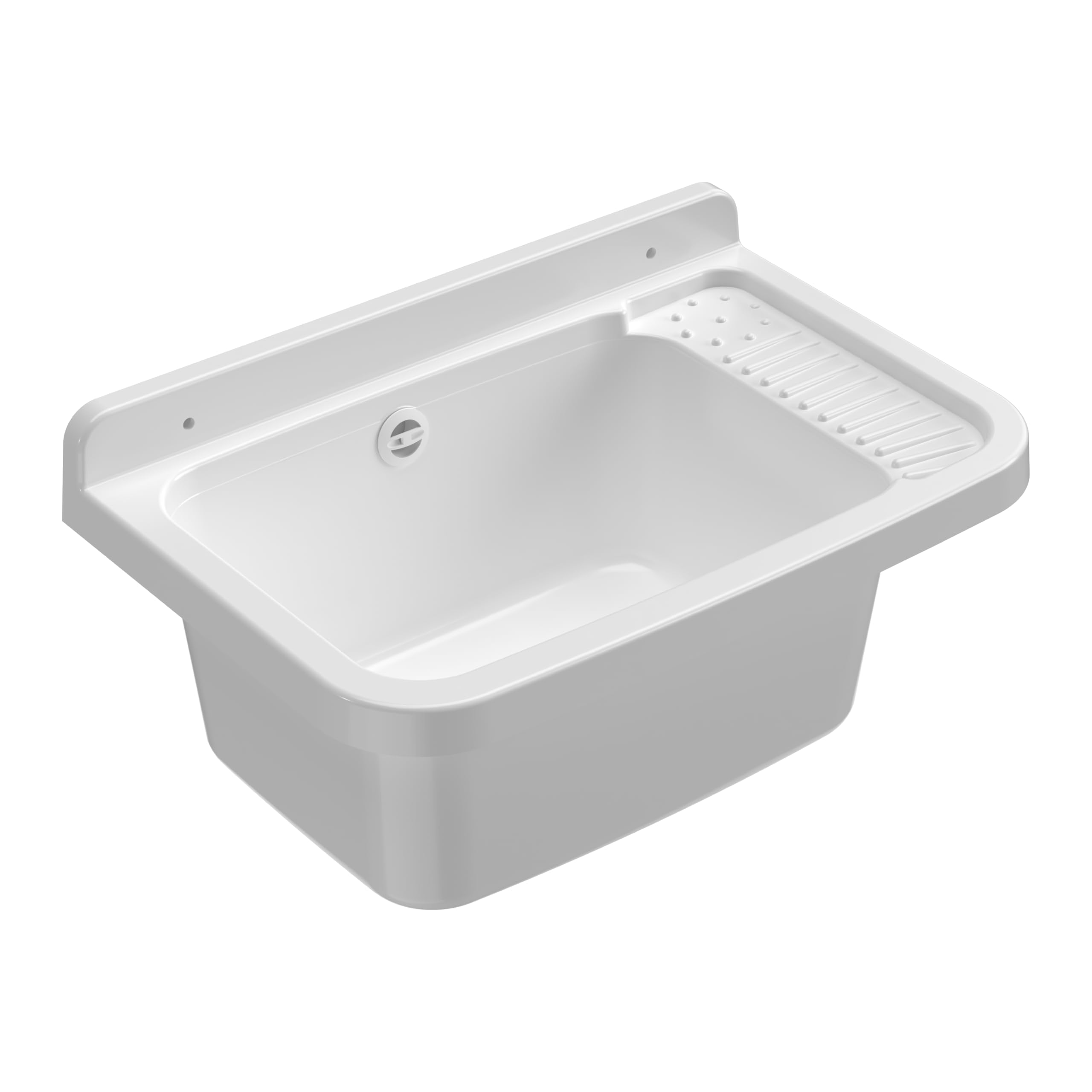 Adventa: Vasca lavatoio in resina di PP, fissaggio a Parete, Con Sifone e Piletta, Resistente agli acidi di uso comune, Lavanderia, Garage, Esterno, 50L × 33,5P × 24H cm, Bianco