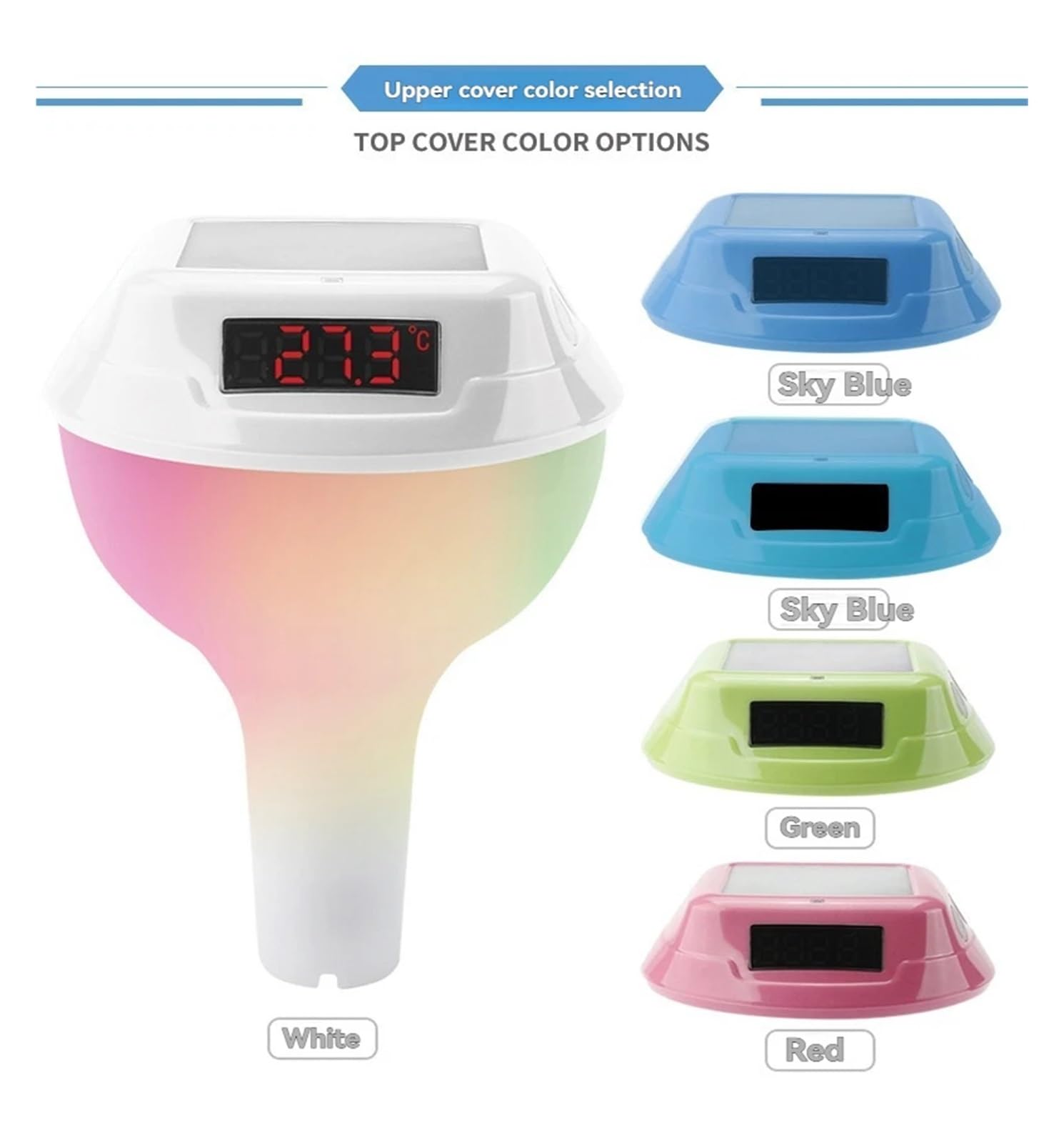 New Wireless Floating Pool Thermometer Solar Pool Thermometer LED Digital Water Thermometer RGB Ambient Light(Ocean blue)