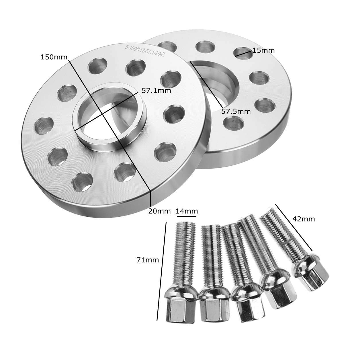 2 szt. 20mm podkładka dystansowa do kół samochodowych podkładki zestaw śrub piasty 5X112mm, dla VW, dla volkswagena, dla, 10 śrub do kół