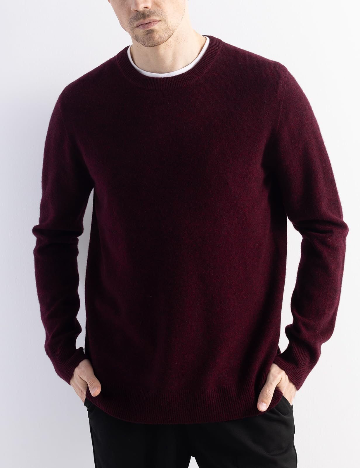 Chanyarn Maglione da uomo 100% lana merino prima linea pronto da indossare, scollo rotondo, maniche lunghe, senza cuciture