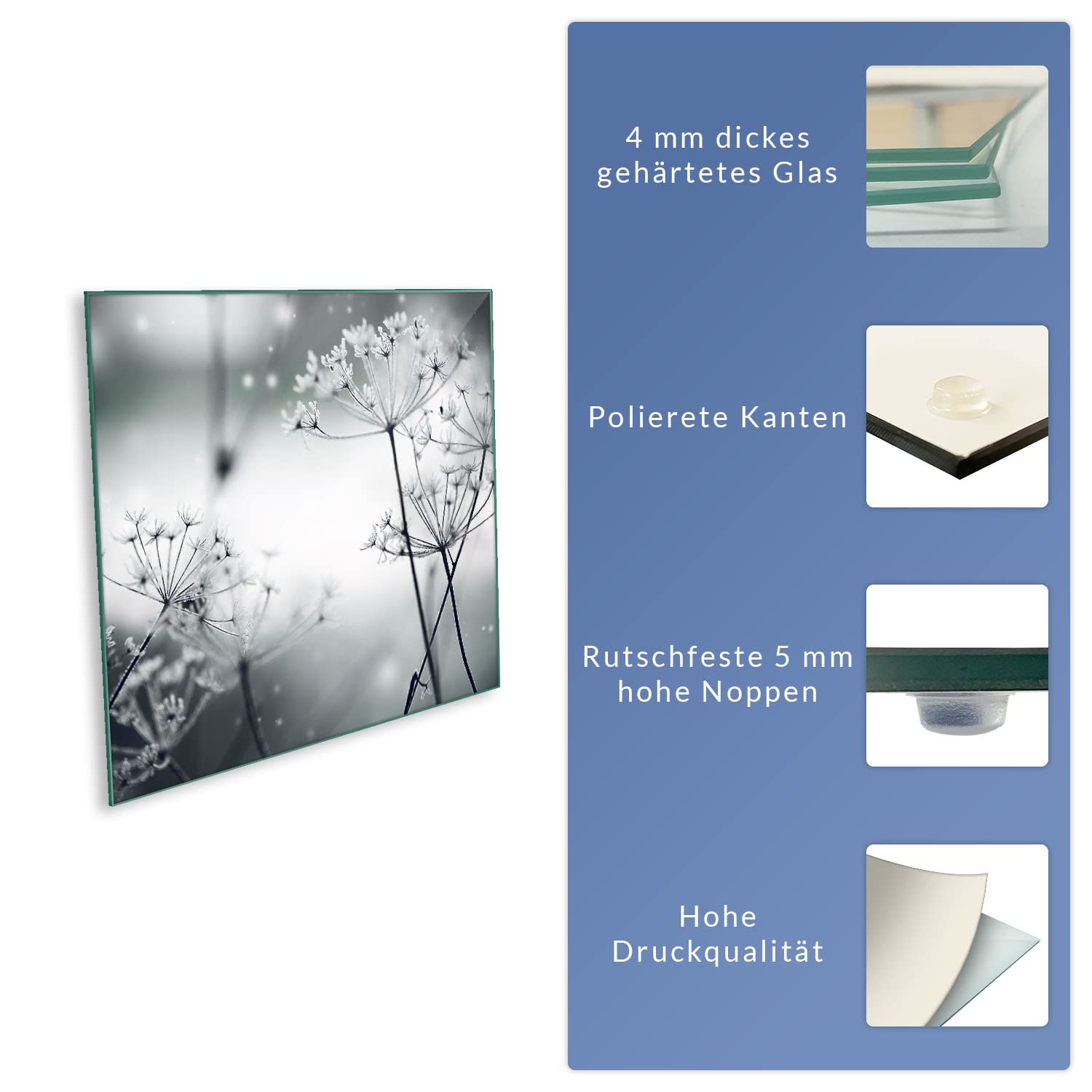 Herdabdeckplatte Abdeckung Ceranfeld Abdeckplatte Schneidebrett 1-Teilig 60x52 Pusteblume Wilder Dill Grau Spritzschutz Glasplatte Ceranfeldabdeckung Herdschutz Sicherheitsglas Glasschneidebrett