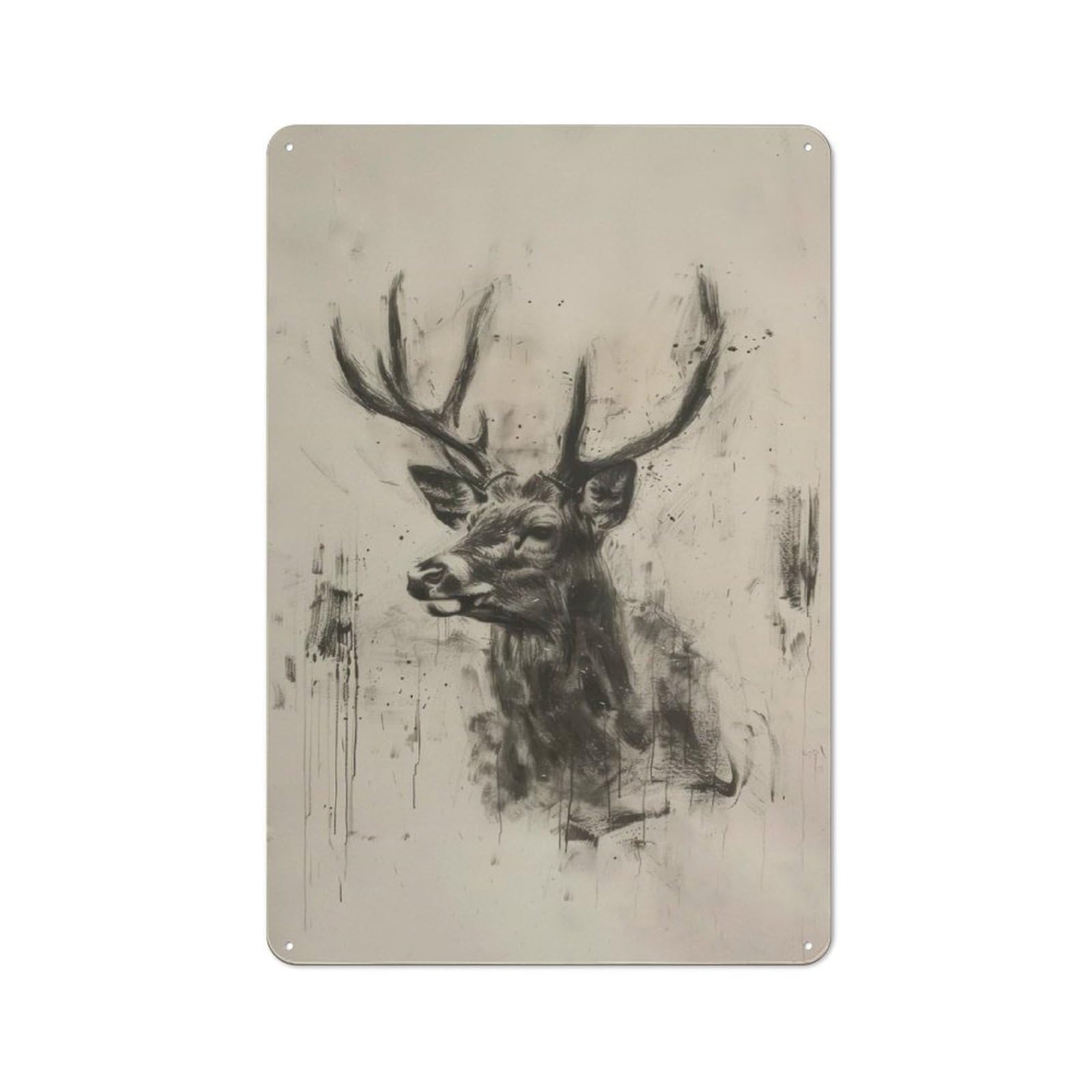 Classic Decorative Tin Plaque 30x20cm Featuring Deer In Charcoal Art, Novelty Wall Art for Home, Shop, Pub Or Studio Wall