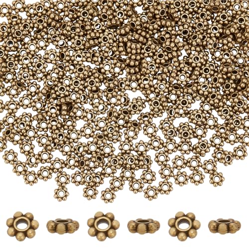 PH PandaHall 300pcs 6mm Flower Spacer Beads, Antique Bronze Alloy