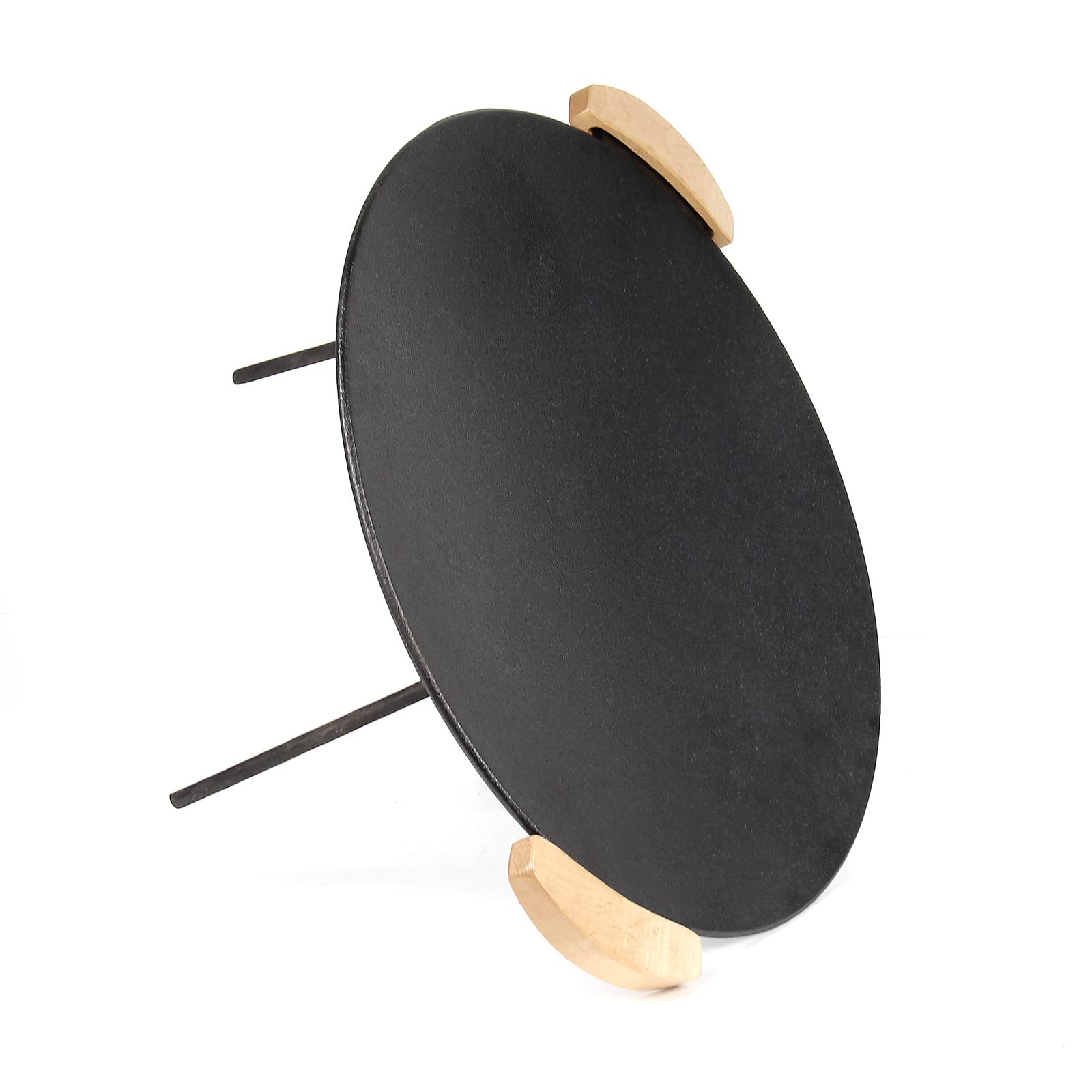 Wiltec Piastra per barbecue fuoco in ghisa, liscia, rotonda Ø44cm altezza 44 cm manici in legno piedi 20 e 32cm