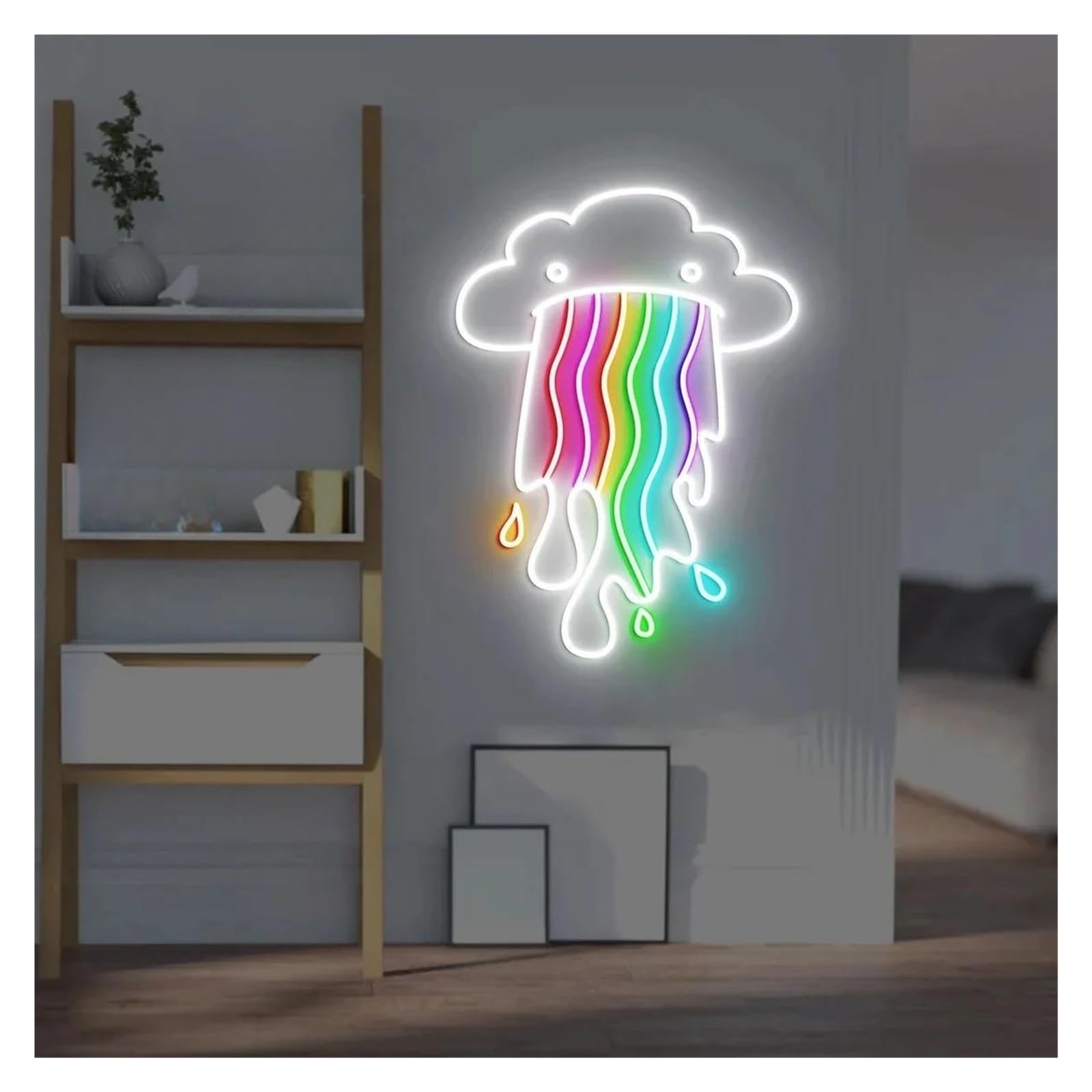 Shouxi F Sign Lamp Rainbow Cloud Neon Sign Usb Powered Adjustable Brightness Neon Lights Suitable Or Children's Room Home Wall Decor 38Cm(F)