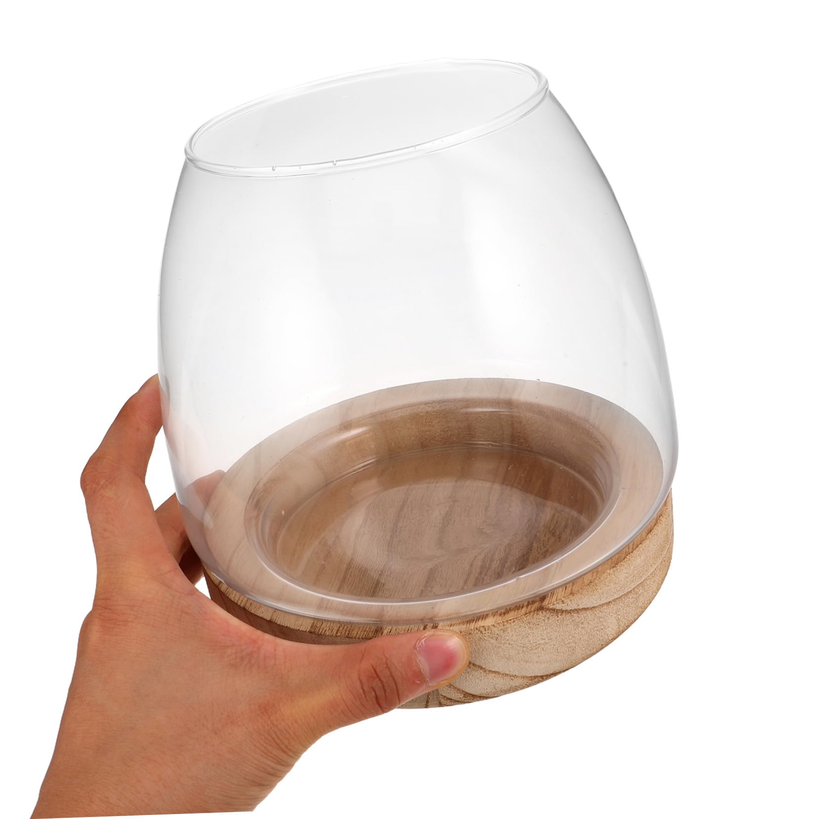 Vase Hydroponique en Verre avec Base en Bois pour Boutures