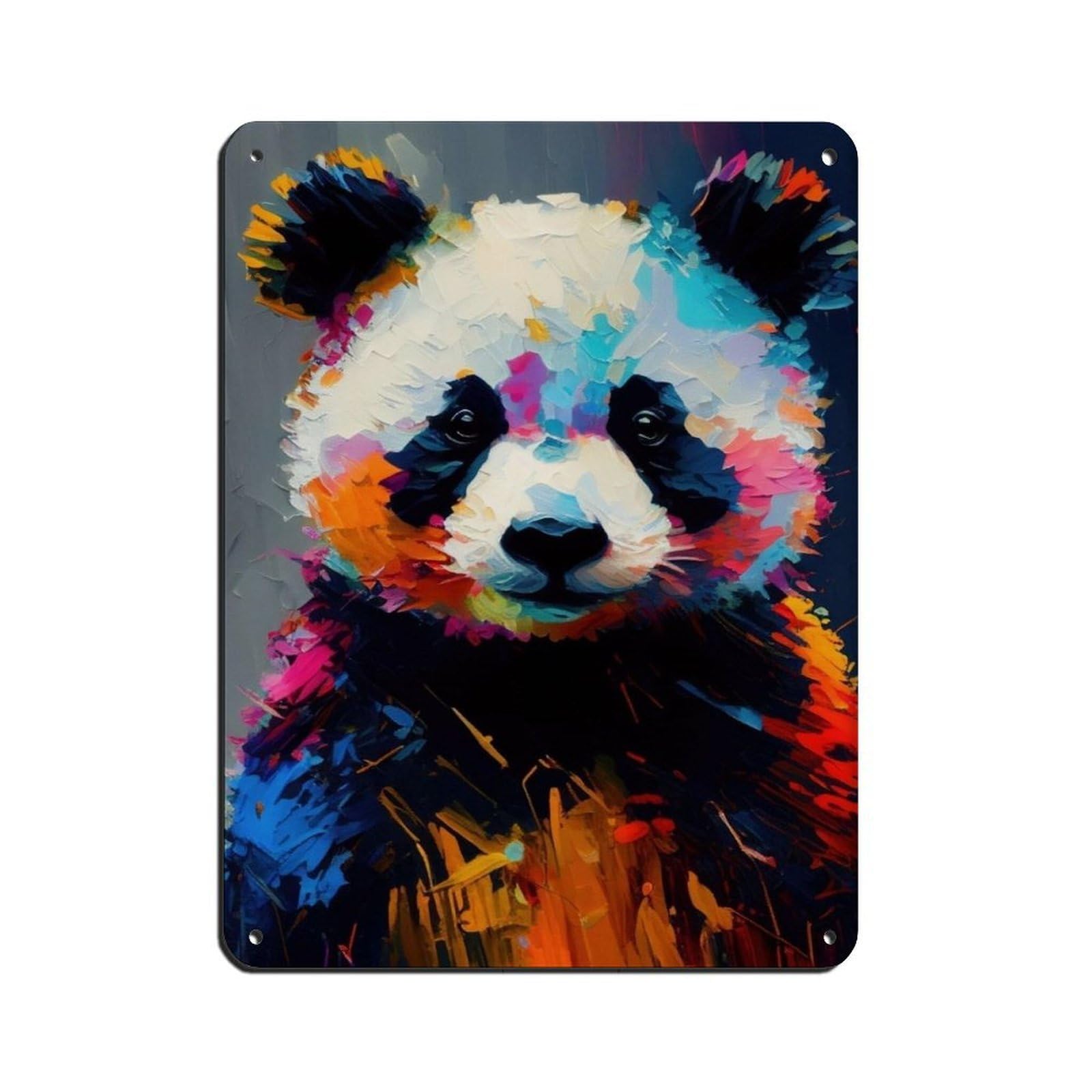 Panda Oil Painting Poster Retro Poster Metal Tin Sign Chic Art Retro Iron Painting Bar People Cave Cafe Family Garage Poster Wall Decoration 12x16inch(30x40cm)