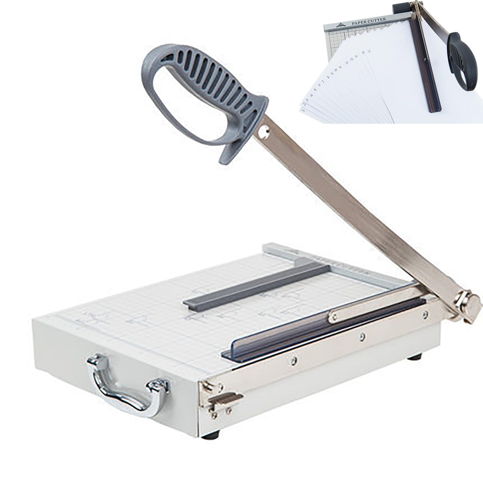 Máquina cortadora de Papel con Banda de presión y Regla magnética, Capacidad máxima de Corte: 12 Hojas, Hebilla de Seguridad y Regla Ajustable, Ideal para Estudios fotográficos y bibliotecas.