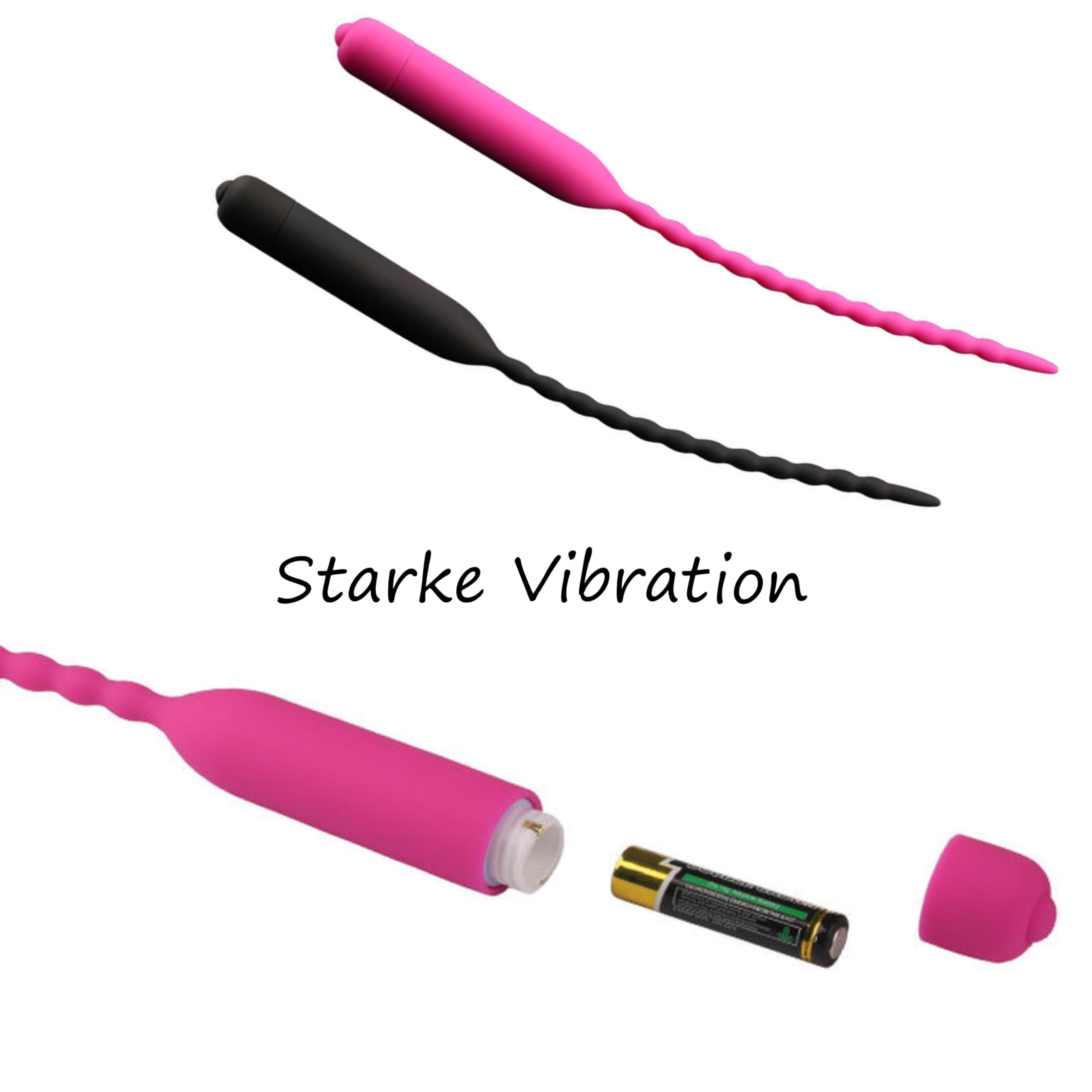 Fops Vibrador Uretral Flexible de Silicona 255 mm de longitud y 6 mm de diámetro Vibración precisa y sondaje uretral Sonda uretral resistente al agua alimentado por batería (1x AAA) rosa N16-66