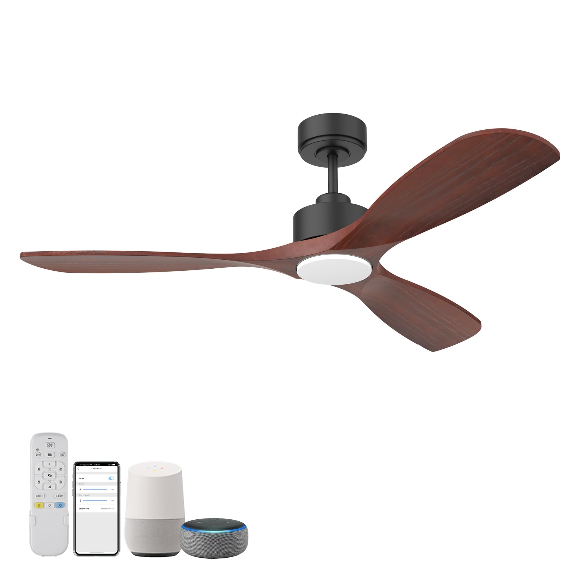52 Wood Smart Ceiling Fans with Lights Remote Quiet DC Motor Outdoor Indoor Ceiling Fan Voice Control via