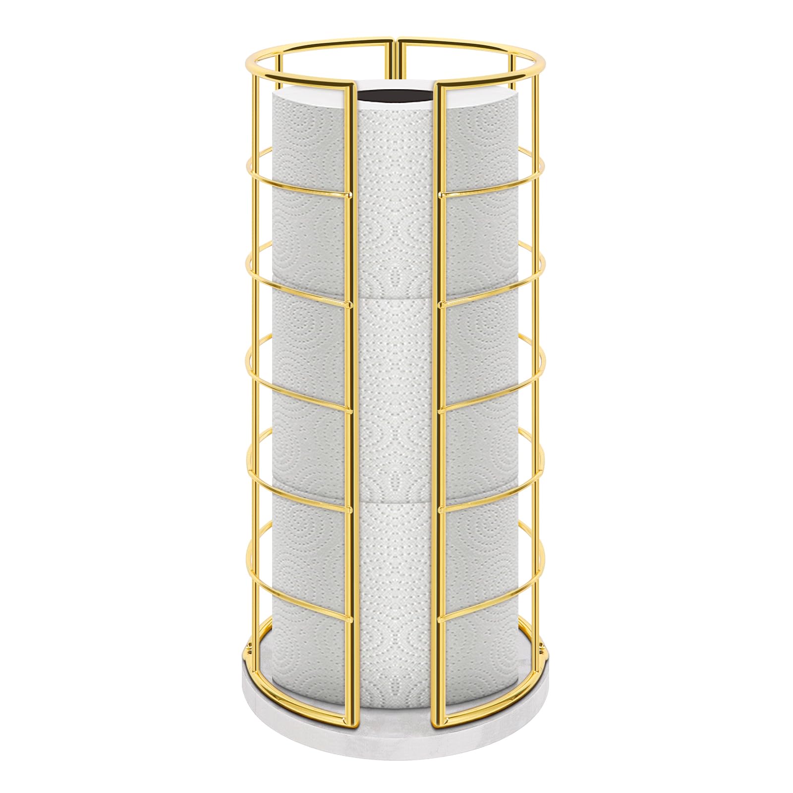 NearMoon Toilet Paper Organizer Stand, Free Standing 3 Rolls Tissue Storage, Metal Bathroom Accessory, Rustproof Toilet Roll Holder for Kitchen Countertop Inside Cabinet Shelf(Marble Base,Gold)