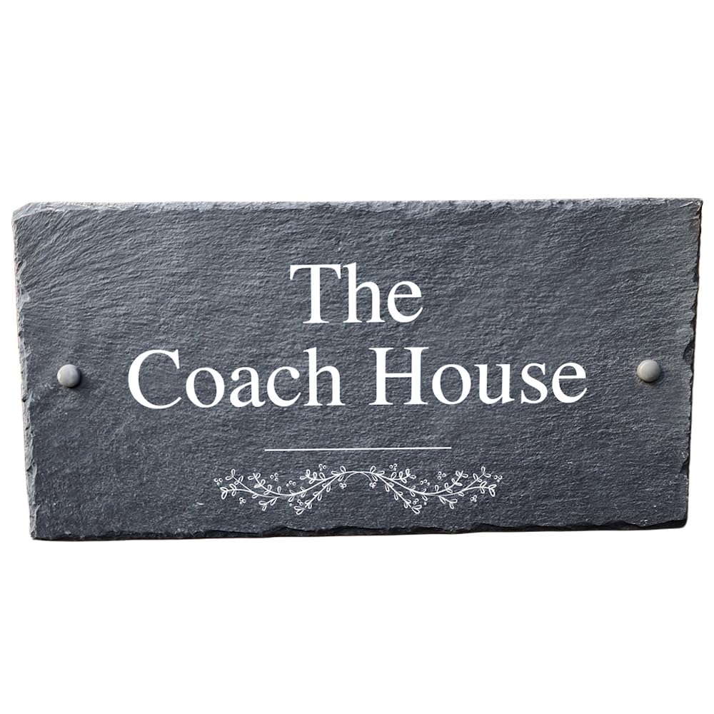 Bespoke Slate House Signs - Handmade Custom Door Number Wall Plaque with Rustic Black Farmhouse Design - Includes Screws & Fixings - Ideal for Home, Office, Gate, Porch - 400 x 200mm