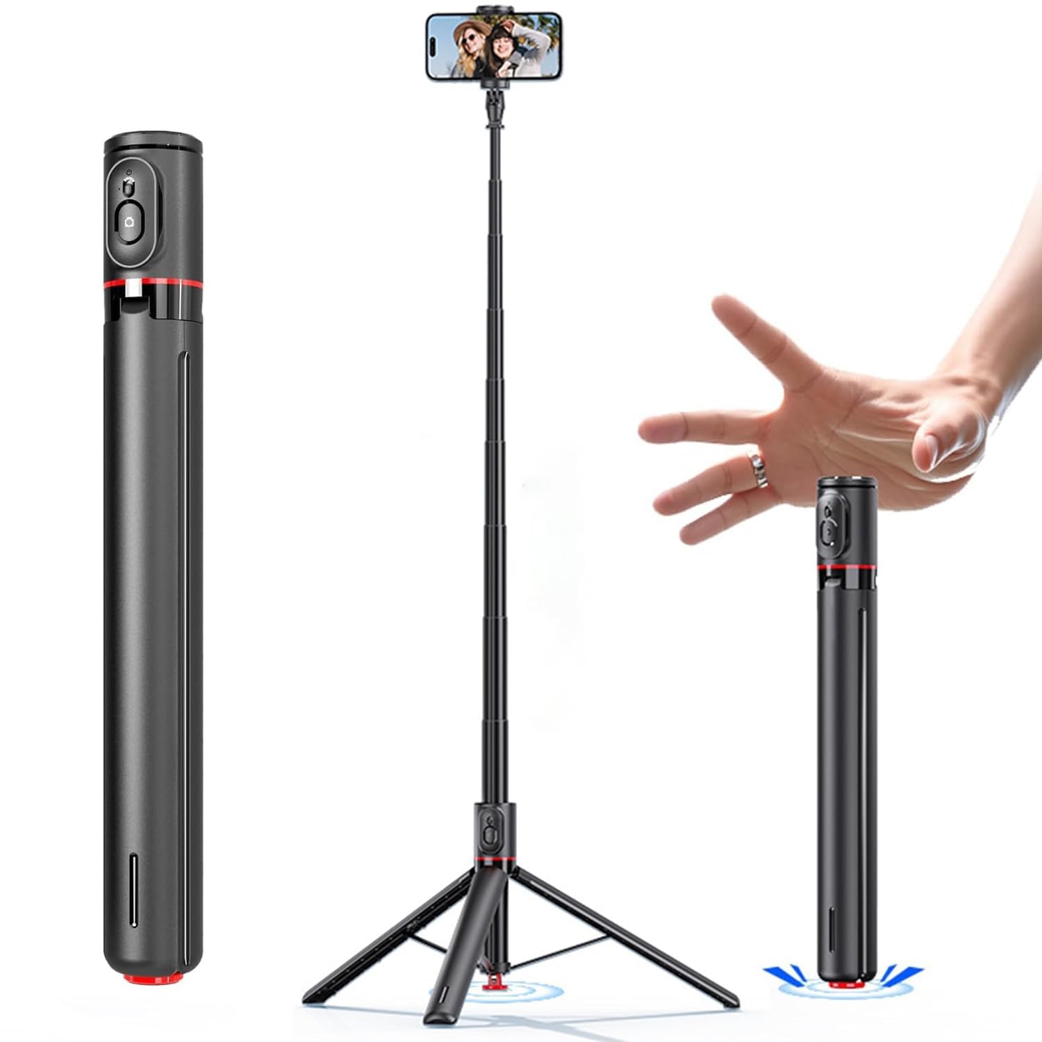 Kratos K15 Auto Open Long Selfie Stick Tripod Stand 69"/177cm, 360° Rotatable, One Piece Design Portable Travel Tripod for Vlog/Video Recording, Auto Pop Open for Hands-Free Photo & Live Video Shoot-image-22