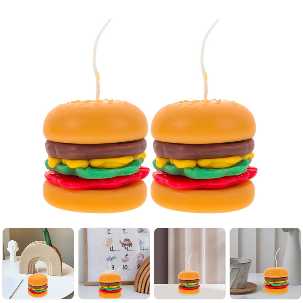Vela Decorativa 2 Naranja Piezas Hamburguesa Aromática Cera | Decoración de Escritorio, Forma de Hamburguesa, Estilo Rústico y Artístico