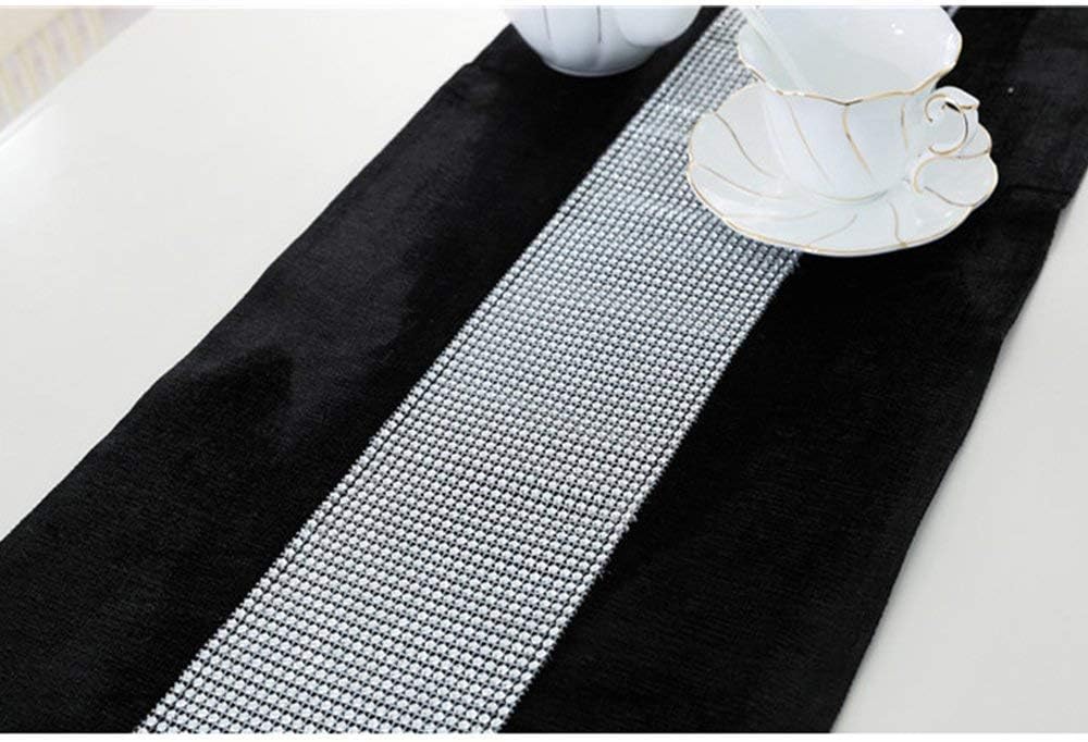 Hangnuo 13 * 70inch Table Runner with Sequined Rhinestone and Elegant Tassel for Wedding Thanksgiving Christmas Table Decoration, Black