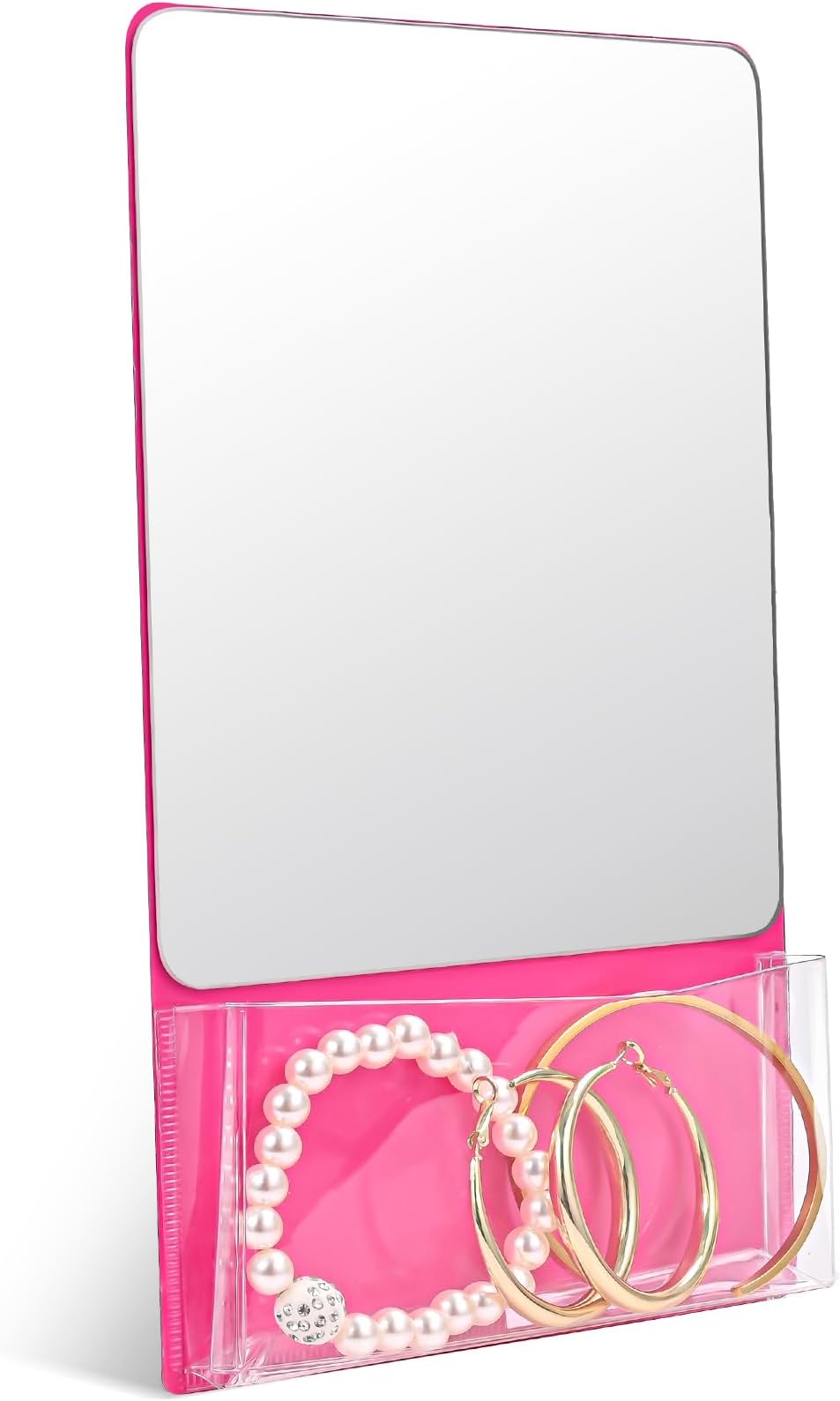 Torolle Magnetic Locker Mirror with Holder, 6.69" x 5.51" Small Real Glass Mirror with Organizer Bag for School Locker Refrigerator Bathroom Office Cabinet -Pink