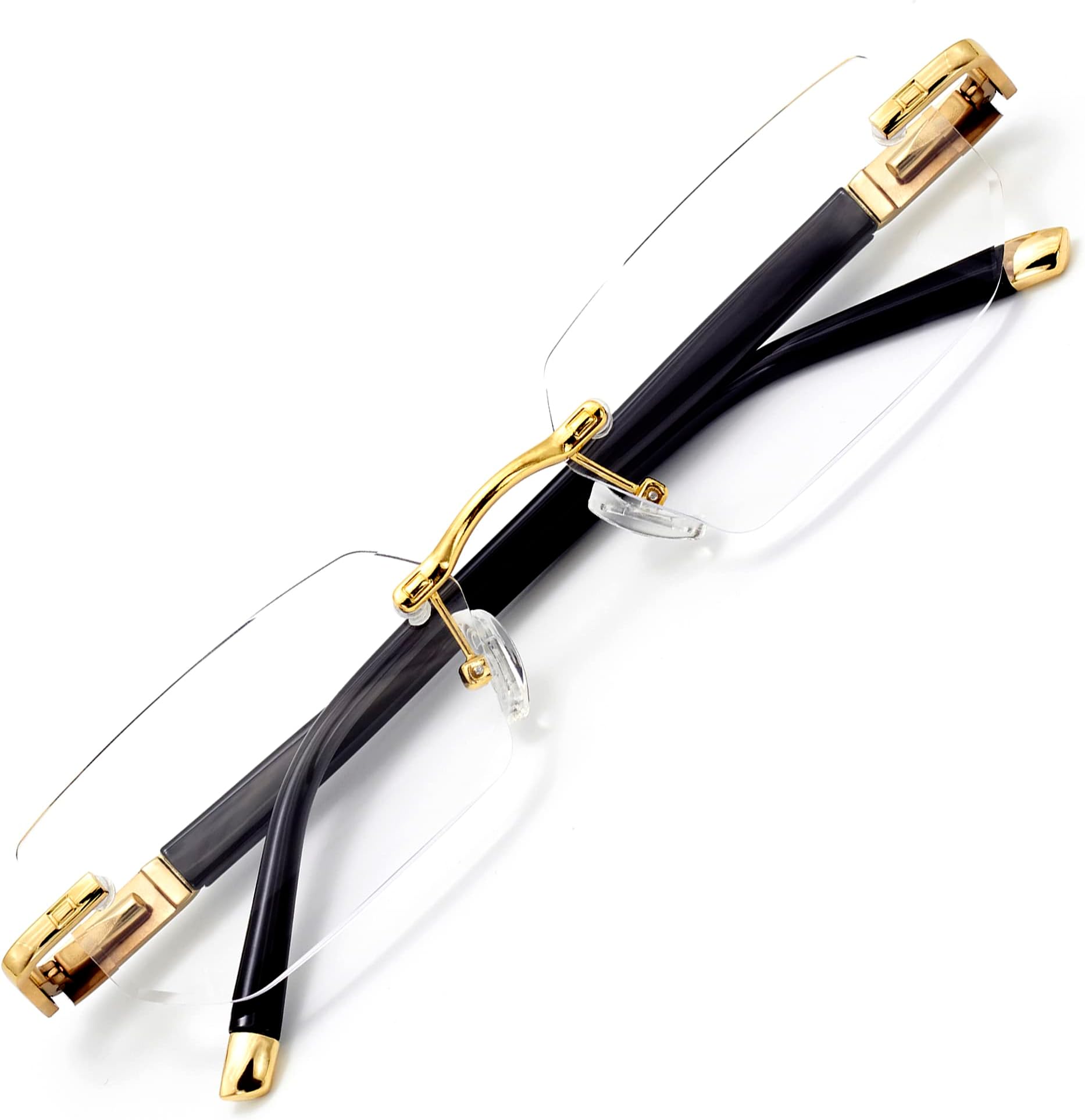 HIGHLIKE Rimless Reading Glasses, Spring Hinge Readers, Diamond Cut Edge Design Blue Light Glasses