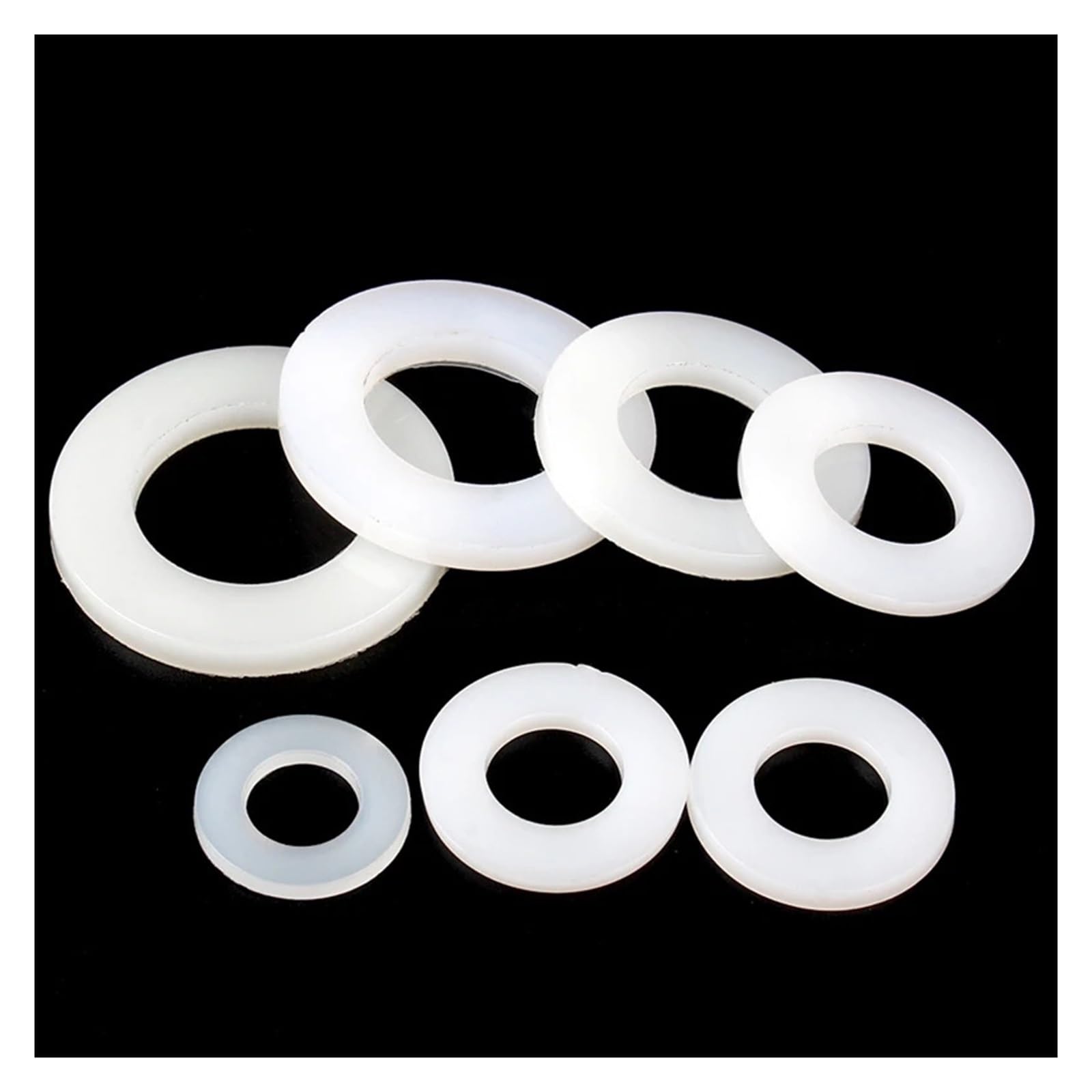 Arandelas de nailon blancas y negras de 1000/500 Uds M2 M2.5 M3 M4 M5 M6 M8 M10 M12 juntas de arandela plana de plástico(Black,M10x20x2 (500pcs))