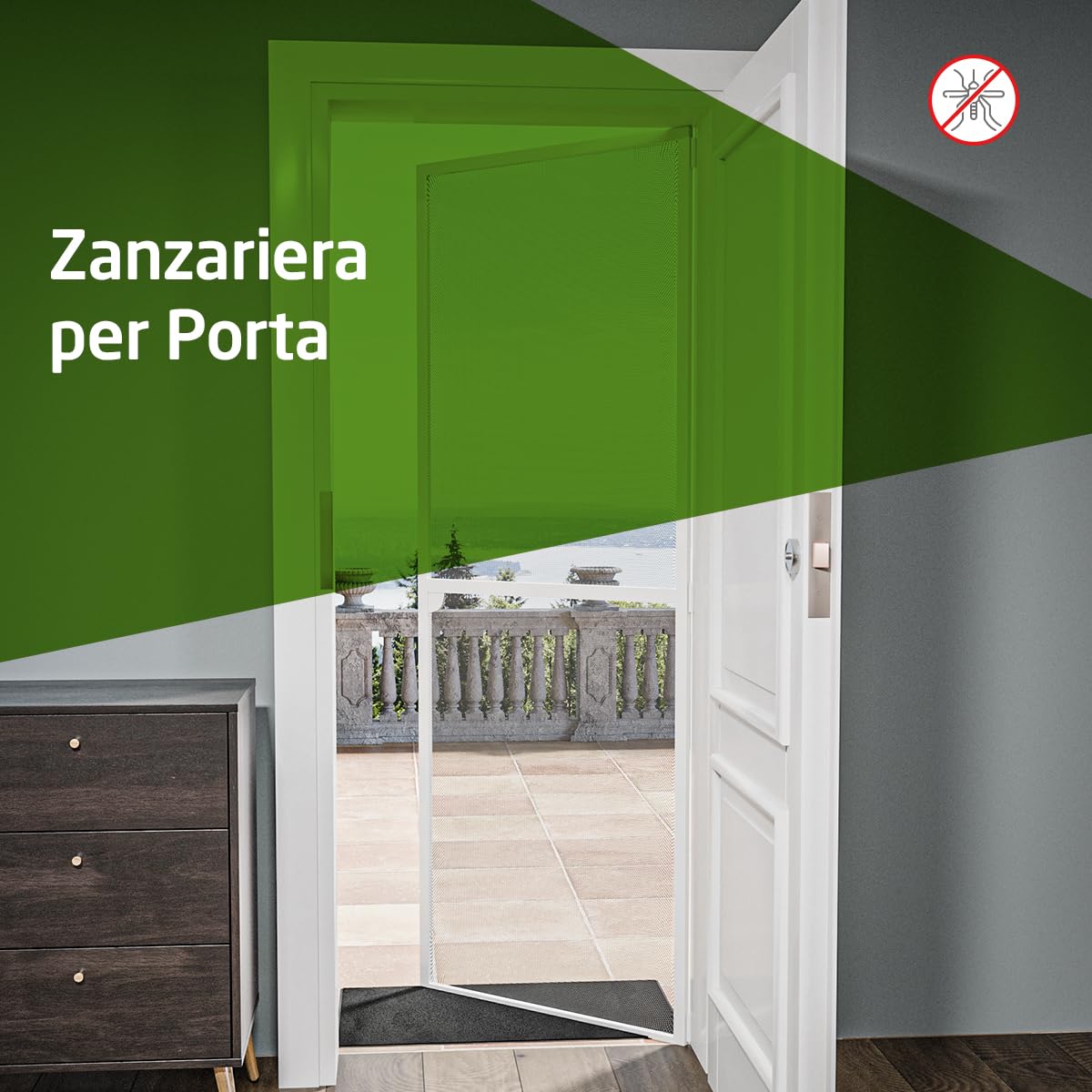 Amig - Zanzariera porta - Zanzariera regolabile con kit completo - Protezione efficace contro insetti - 100 x 220 cm - Alluminio/Fibra di vetro - Bianco/Grigio