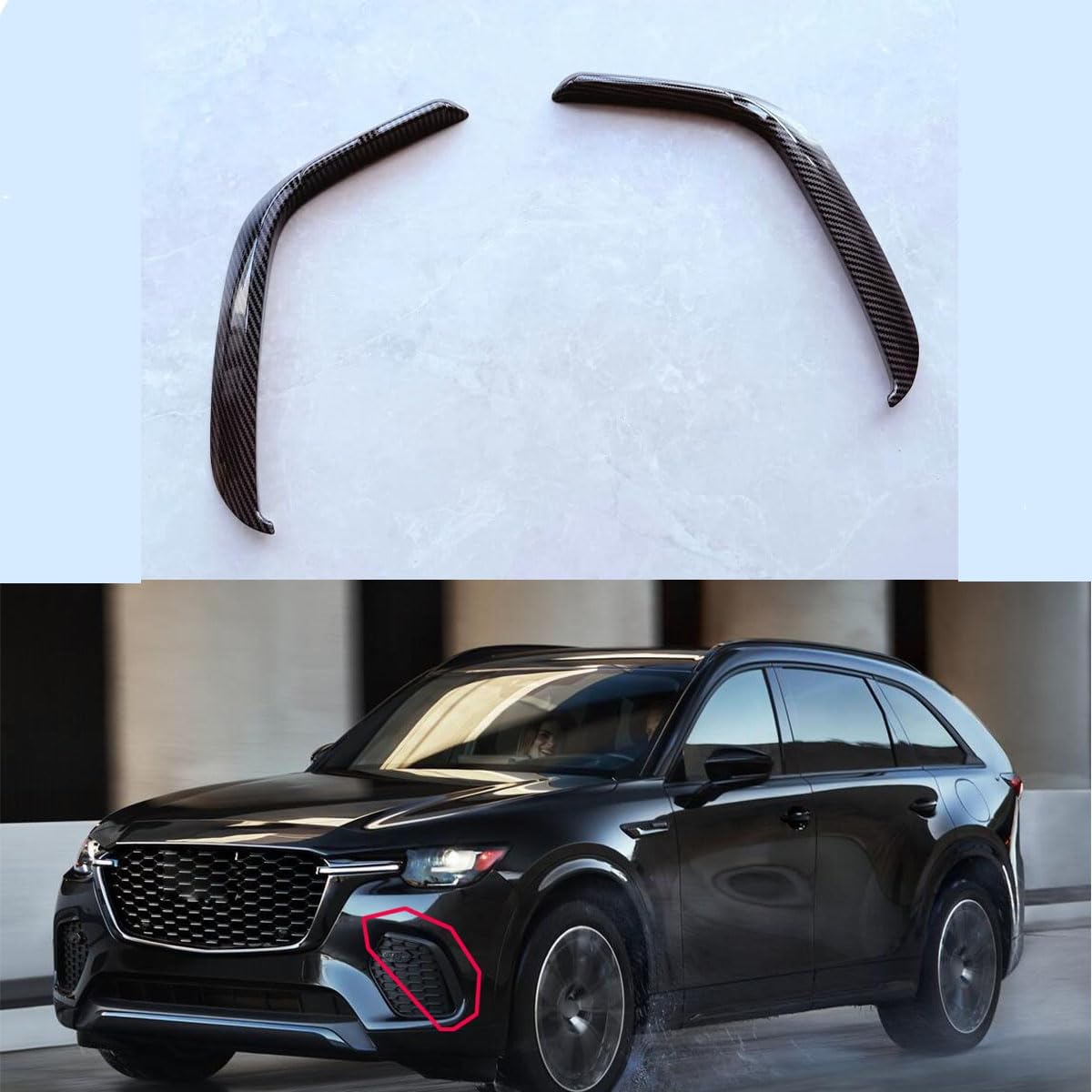 / 2pcs Carbon Fiber Style Car Front bumper air vent Cover Trim Molding Compatible For Mazda CX-70 2025-2026