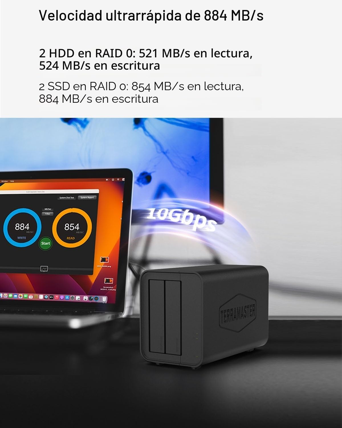 TerraMaster D2-320 USB 3.2 (Gen2) 10 Gbps de Almacenamiento Externo para Disco Duro Externo Soporte Raid 0/1/Single/JBOD (sin Disco Duro)