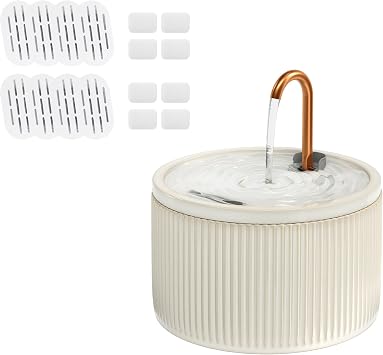 MISFANS Cearmic Cat Water Fountain with 8 Packs Cat Water Fountain Filters