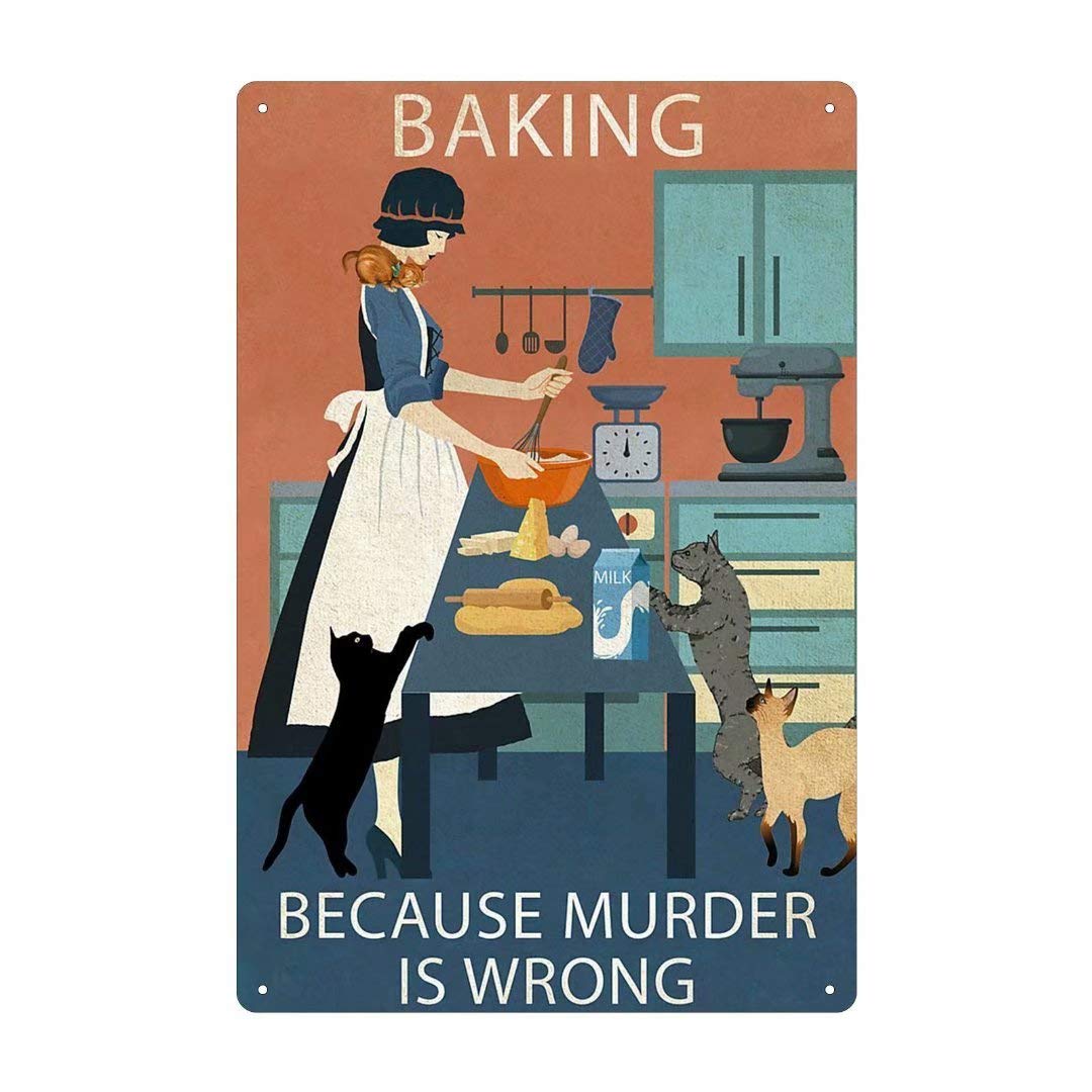 Targa In Latta WEIMEILD Con Scritta Umoristica "Baking Because Murder Is Wrong" - Decorazione Da Parete 20x30 Cm - Perfetta Per Cucina, Bar, Pub