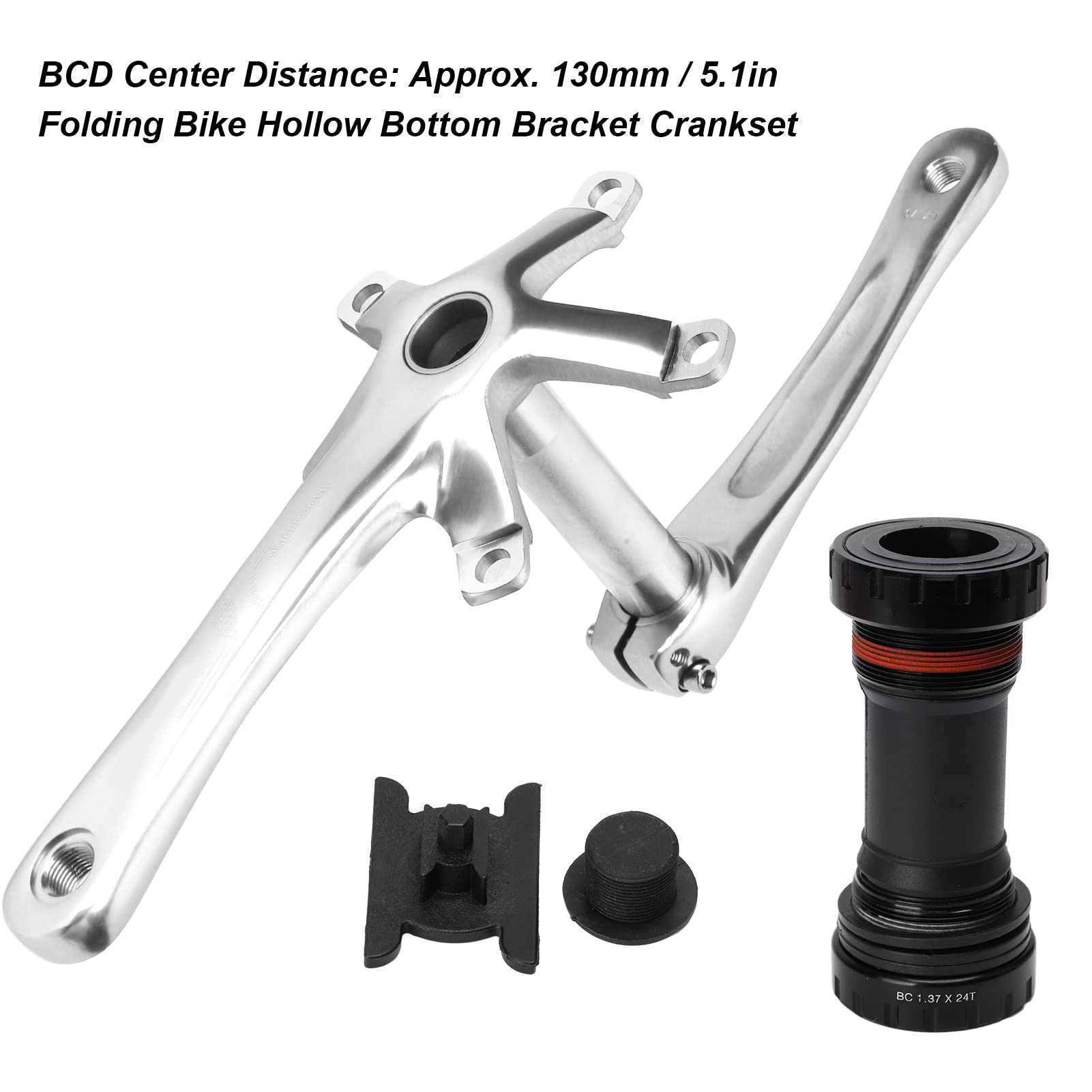 Ramię korbowe, lekki stop aluminium, anodowane wykończenie, kuty łuk, BCD 130 mm, do rowerów wyścigowych, składanych (srebrny)