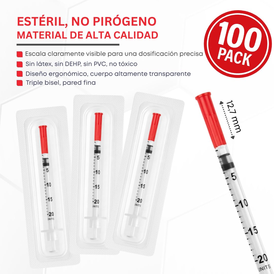 100 tubos de plástico U40 0,5 ml 29 g x 1/2 pulgadas para cuidado de mascotas herramientas de medición y dosificación