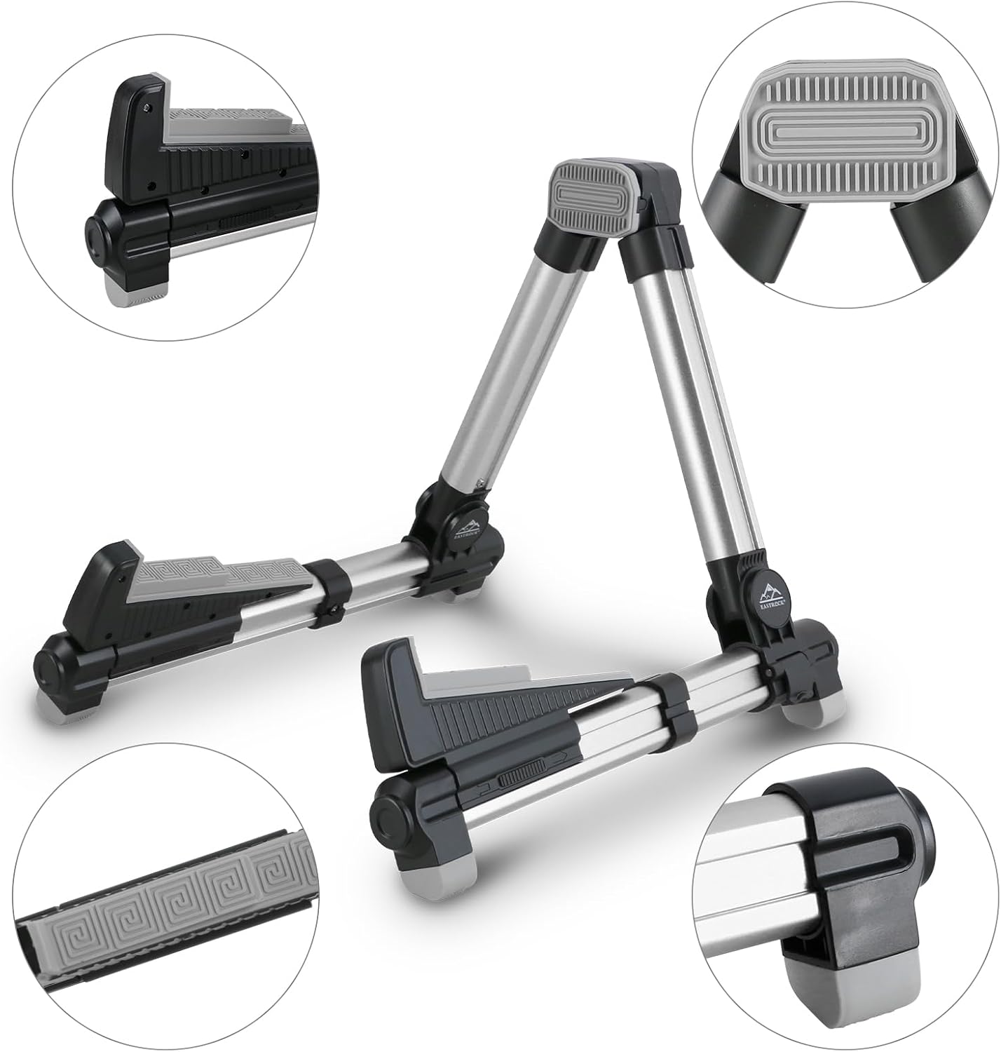 EASTROCK Folding Guitar Stand,Portable Tripod A Frame Aluminium Music Stand for Acoustic Electric Guitars, Bass, Violin, Ukulele, Banjo ( Silver)