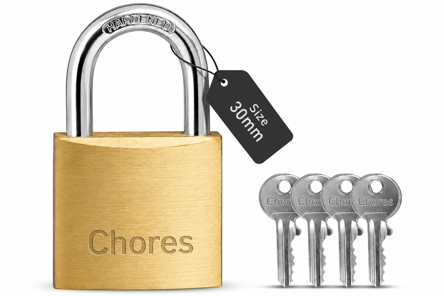 Chores 30mm Solid Brass Padlock with 4 Keys | Heavy Duty Lock for Lockers, Toolbox & Luggage-image-38