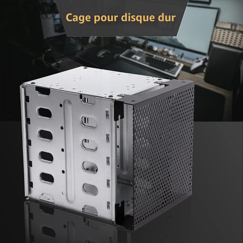 Cage de disque dur, plateaux de disque dur amovibles, 5,25 pouces avec espace de ventilateur en acier inoxydable, plateau de contrôleur dur à 5 x 3,5