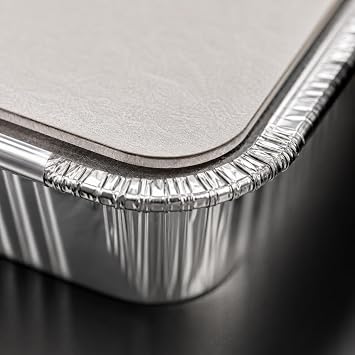 E Greenwize Packaging Aluminium Foil Containers with Lids, 750ml, Disposable Food Storage Trays for Baking, Roasting, BBQ, Cooking, Pack of 50, 20.3 x 13.3 x 3.5 cm