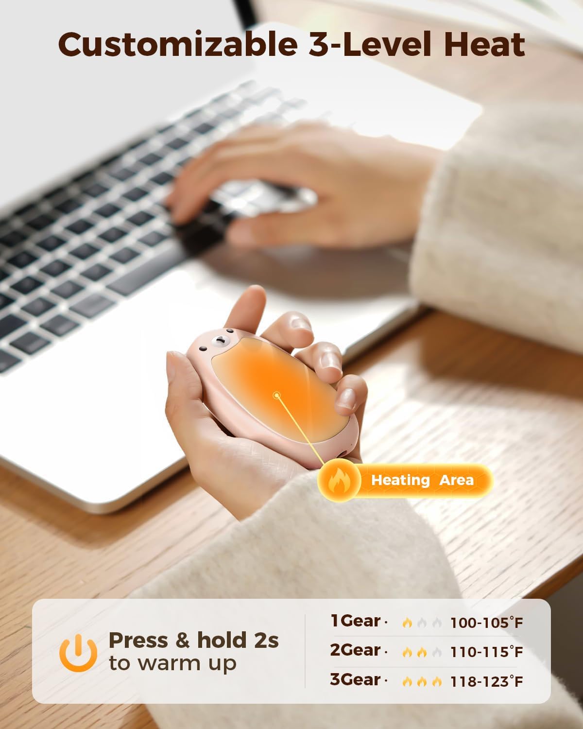 SWEETFULL Hand Warmers Rechargeable – Cute Bear, 2 Pack Magnetic Hot Hands, Reusable Electric Pocket Heater, Great Gift for Daughter, Kids, Wife, or Bestie, Portable for Outdoor & Camping - Image 3