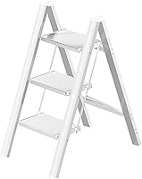 Vista 8 de Escalera Plegable de 3 Peldaños - Taburete de Cocina de Aluminio, Escaleras Ligeras Plegables de 330 libras con Pedal Ancho Antideslizante, Escalera